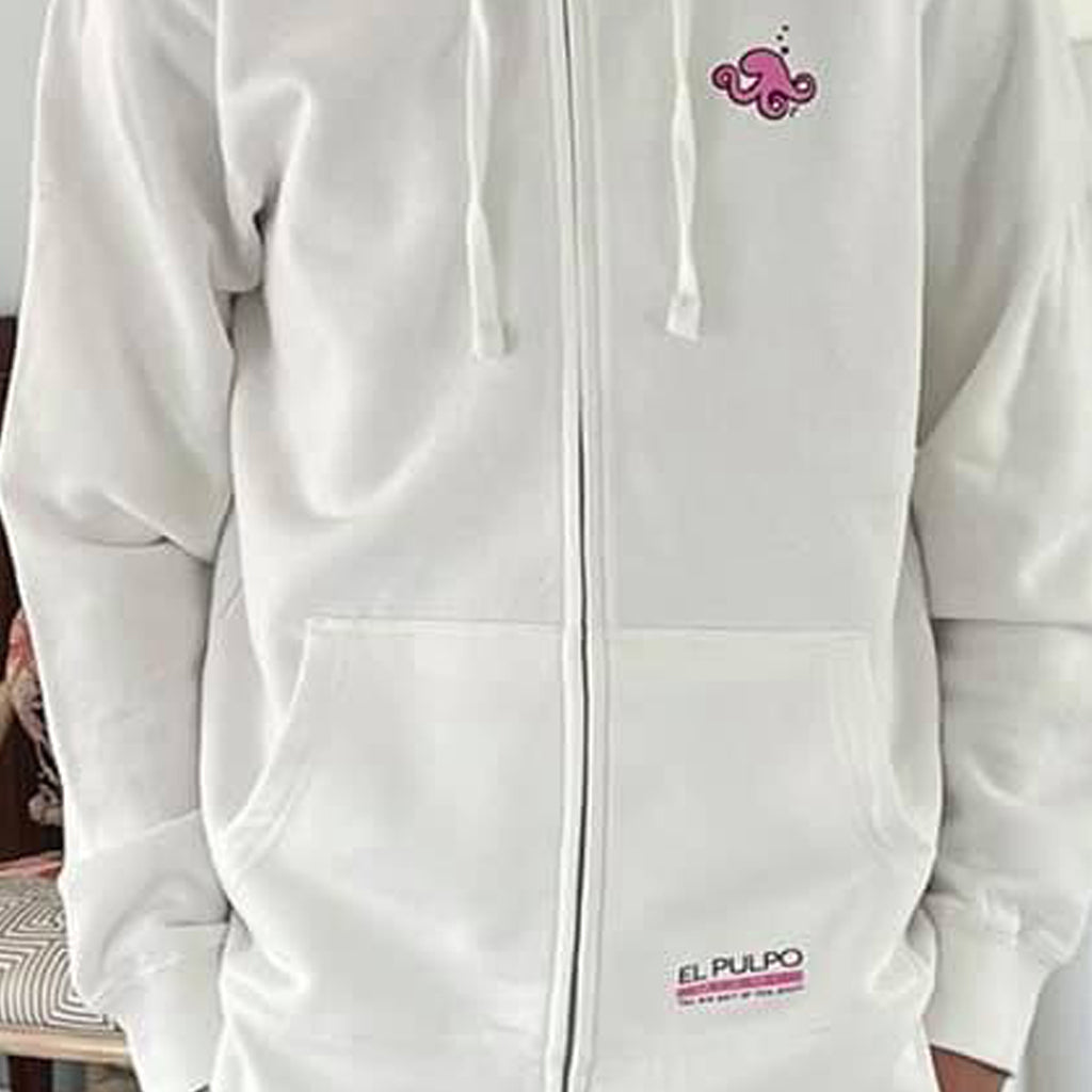 Full-Zip White Fleece Hoodie – El Pulpo: Miami